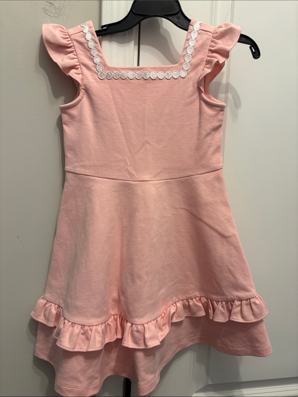 Janie and Jack Light Pink Ruffle Dress with Lace Trim